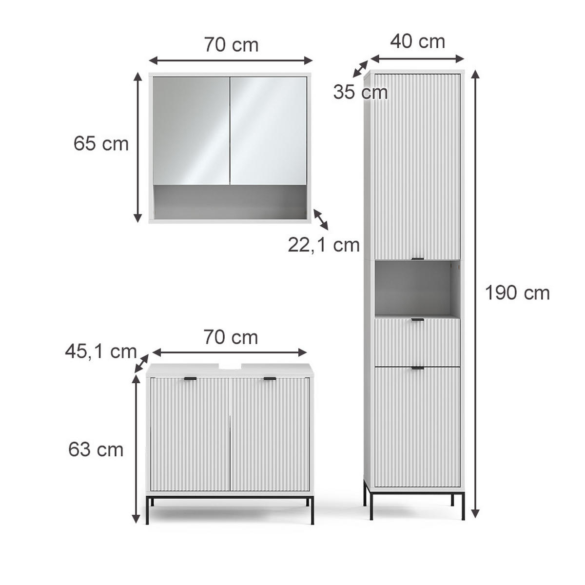 BADMÖBEL-SET Eliza Weiß 3 Teile, mit Hochschrank - Weiß, Holzwerkstoff (70/63/45cm) - Vicco