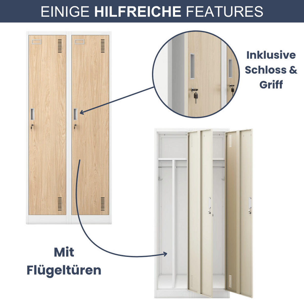 UMKLEIDESCHRANK Spind WIEN 2 Abteile 180x80x50cm Weiß-Sonoma Eiche - Weiß, Metall (80/180/50cm) - DELUKE