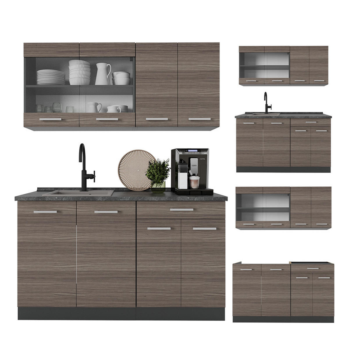 SINGLEKÜCHE R-Line Edelgrau/Anthrazit 140 cm ohne Arbeitsplatte - Anthrazit/Braun, Holzwerkstoff (140/81.6/46cm) - Vicco