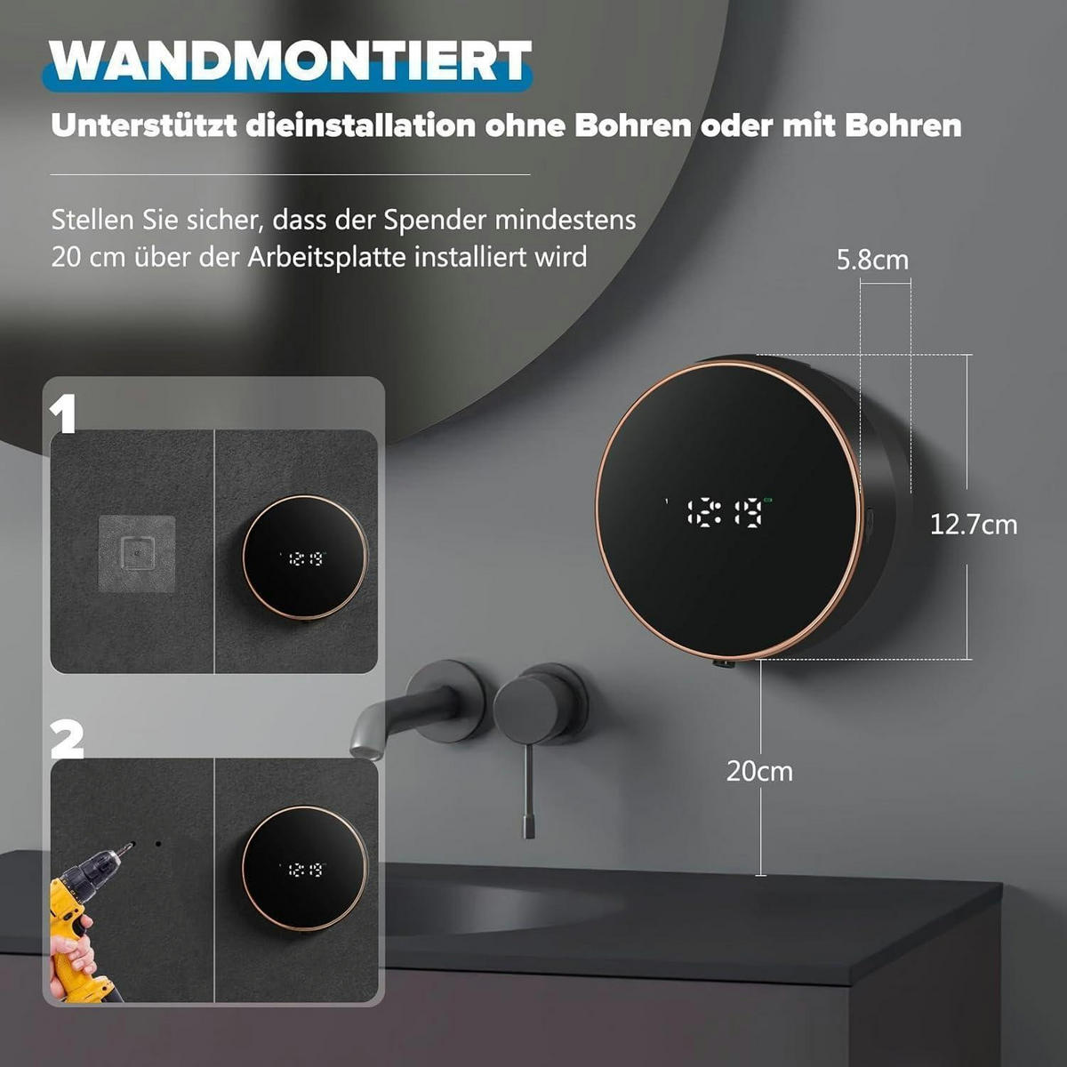 SCHAUMSEIFENSPENDER Automatisch Wandmontage Schwarz - Schwarz, Kunststoff (13/7/14cm)