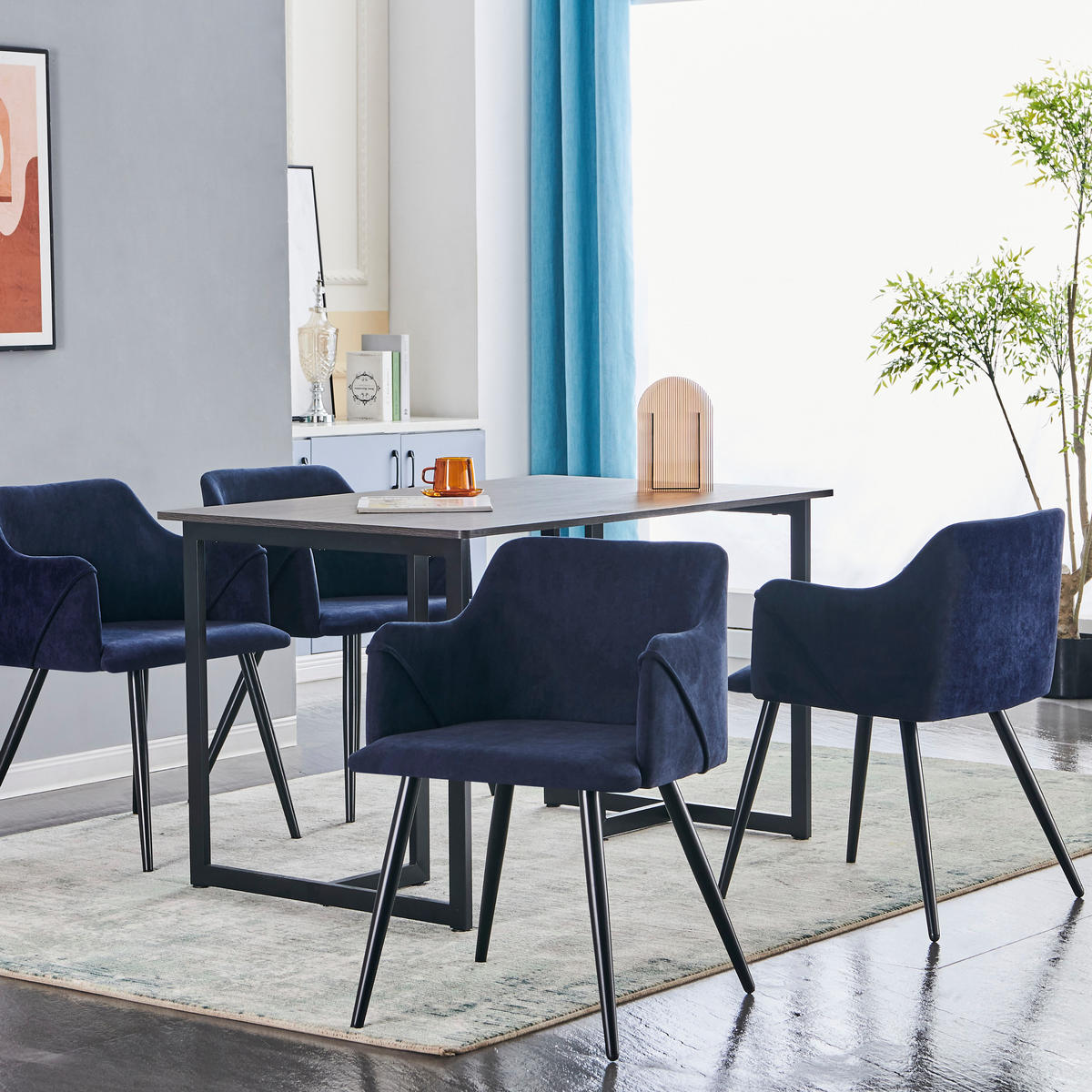 ARMLEHNSTUHL-SET 2 Stück in Stoff - Schwarz/Hellblau, Holzwerkstoff/Textil (54/75/53cm) - Urban Meuble