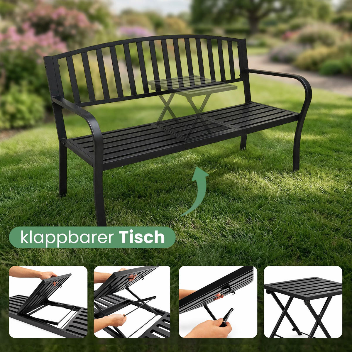 GARTENBANK DUO Schwarz 135 x 82,5 x 57 cm - Schwarz, Metall (135/82.5/57cm) - Akord