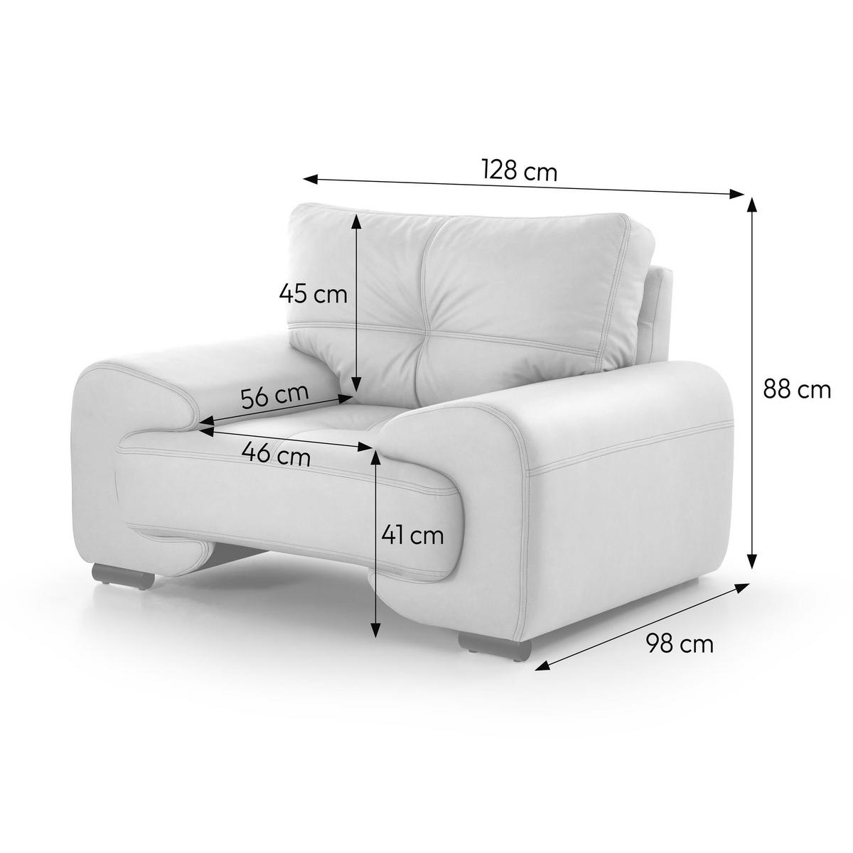SITZGARNITUR Omega, zwei Sofas und Sessel, aus Kunstleder, Hellgrau - Hellgrau/Schwarz, Leder (225/88/98cm) - Beautysofa