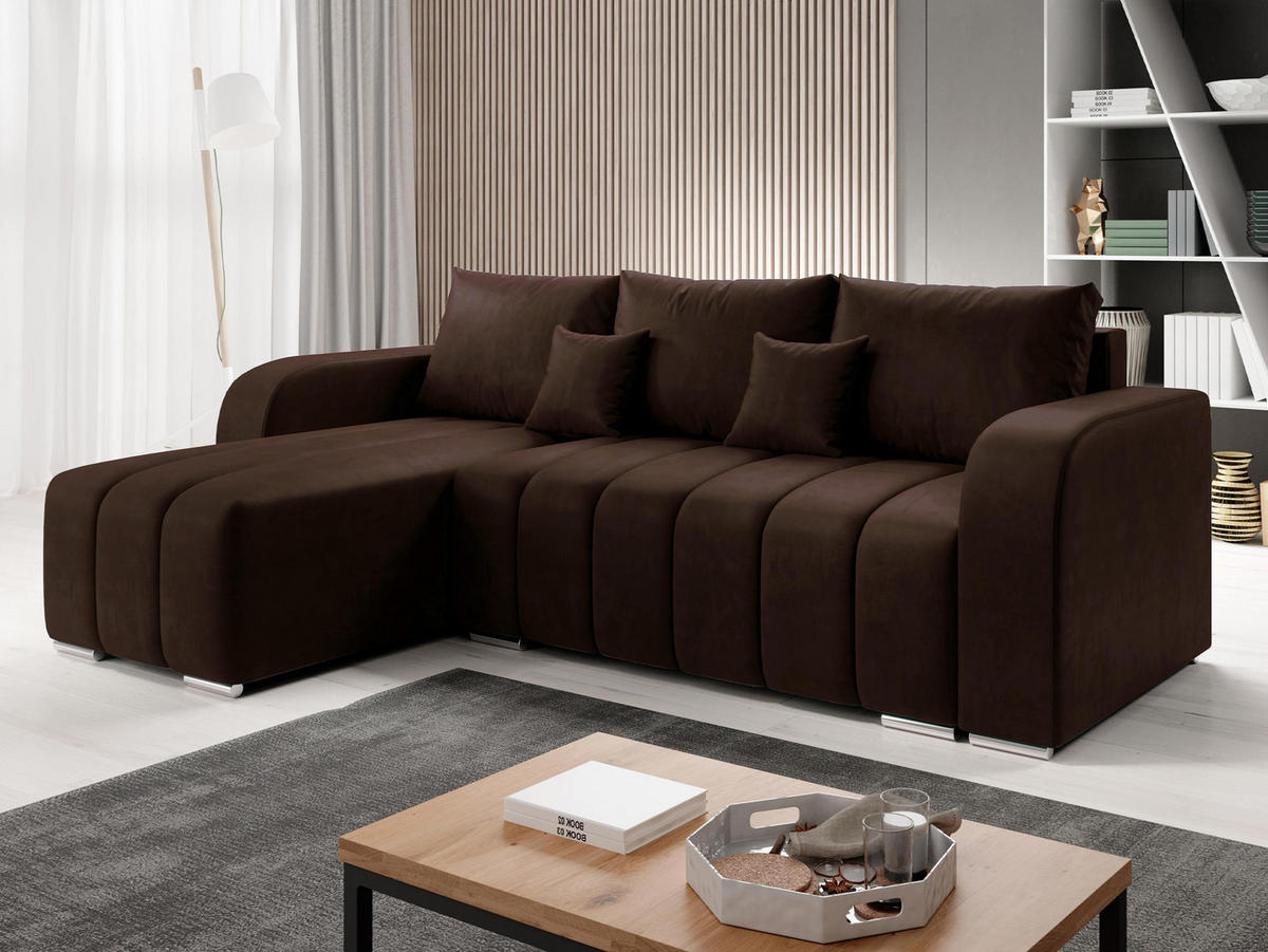 ECKSOFA Pufetto - Dunkelbraun/Silberfarben, Holz/Textil (244/147cm) - MIRJAN24