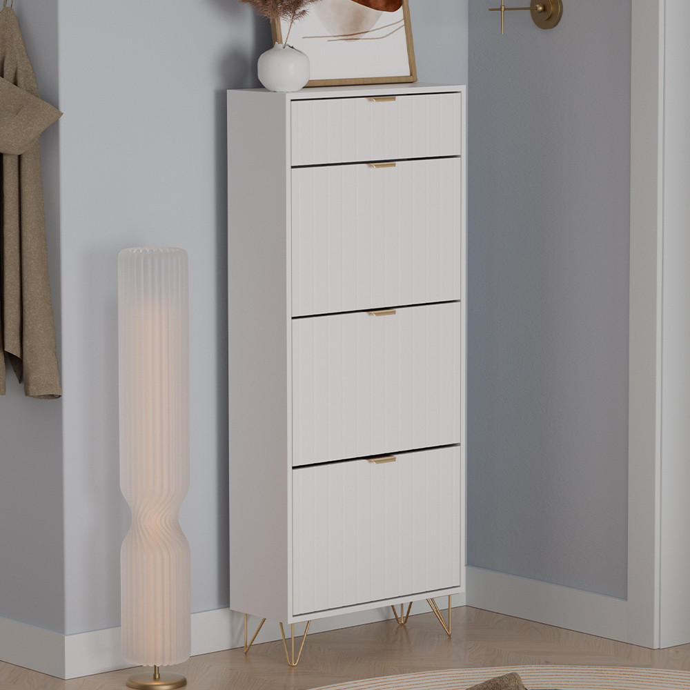 Thumbnail - Vicco Schuhschrank, Weiß, Holzwerkstoff, 3 Schubladen, Rechteckig, 60x145x23.5 cm, Garderobe, Schuhaufbewahrung, Schuhki...