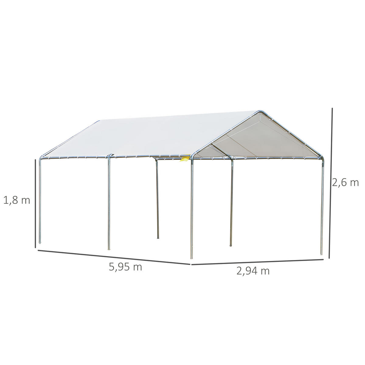 CARPORT DE-12767 600/300 cm 170 g/m² wasserdicht mit Doppeldach Weiß - Weiß, Kunststoff (595/260/290cm) - ComfortXL