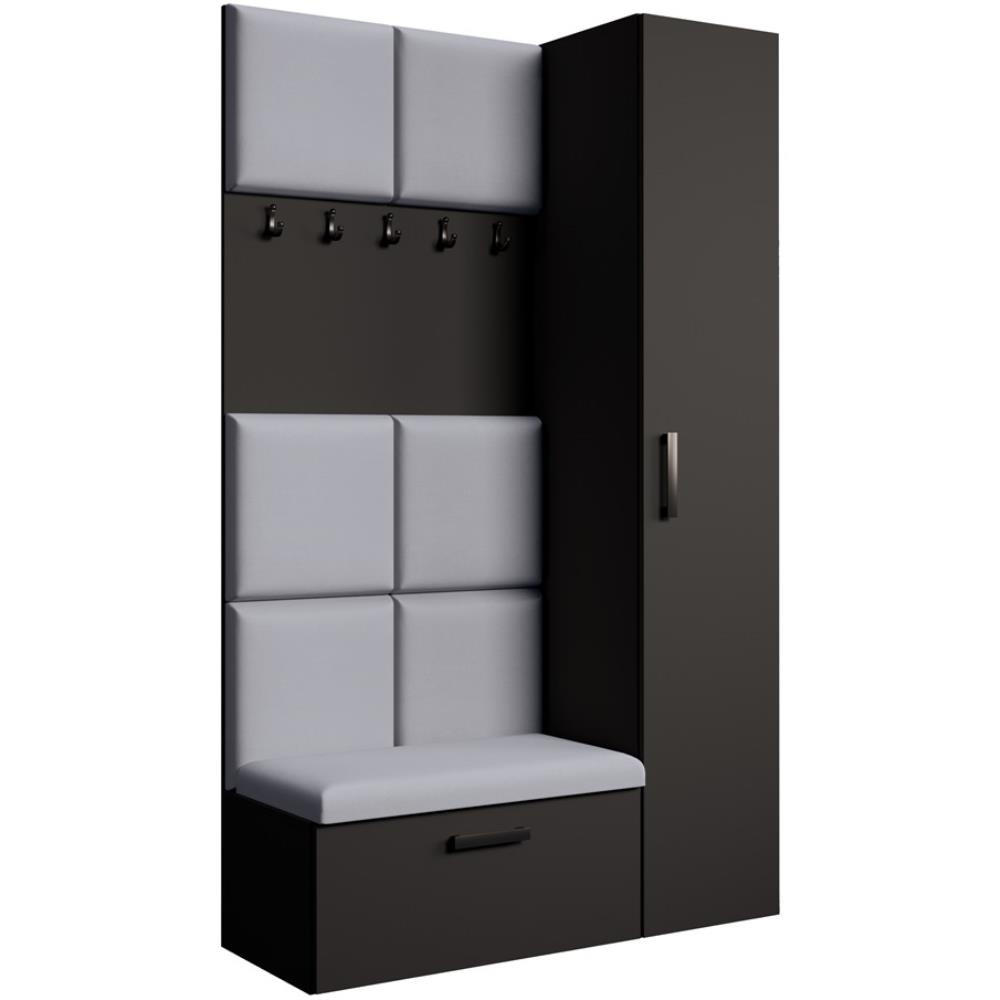 Beautysofa PŘEDSÍŇOVÁ sestava Margaret I+IV 121/203/43 s čalouněnými panely, černá|dub artisan