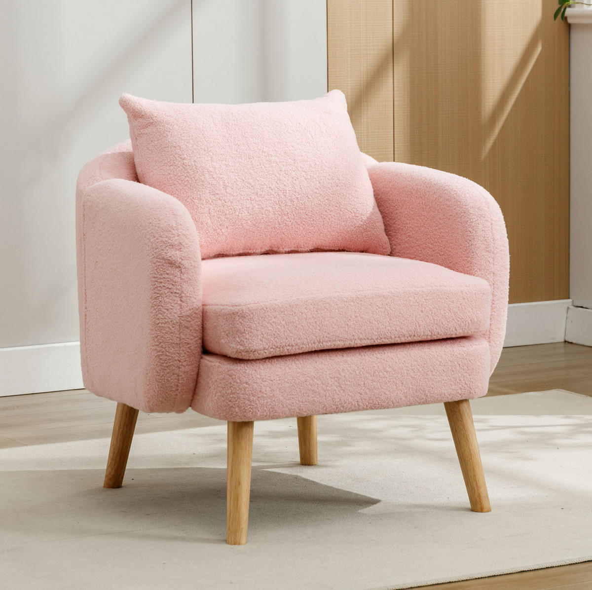 SESSEL 71/72/71 cm in Rosa aus Teddy-Stoff mit Kissen - Rosa, Textil (72/71/71cm) - Flora Grace