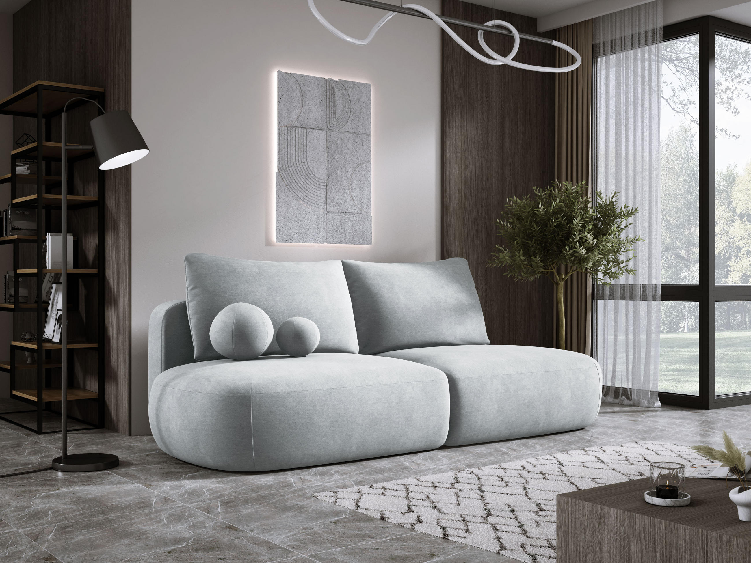 SCHLAFSOFA Moderne BABU mit Schlaffunktion – 3-Sitzer Sofa mit Bettkasten, DL-Automat, 2 Rückenkissen, 2 Zierkissen, 240x90x90 cm, Silber - Silberfarben, Holz/Textil (240/90/90cm) - DomoHome