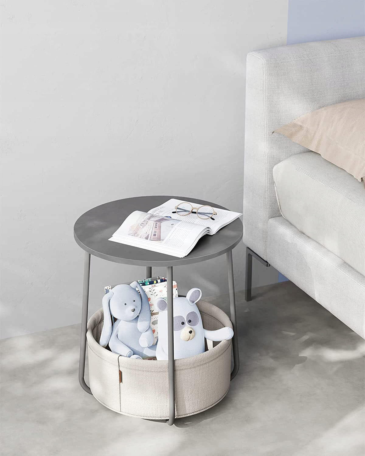 BEISTELLTISCH mit Korb - Grau, Metall (45/45/50cm) - A2A Home