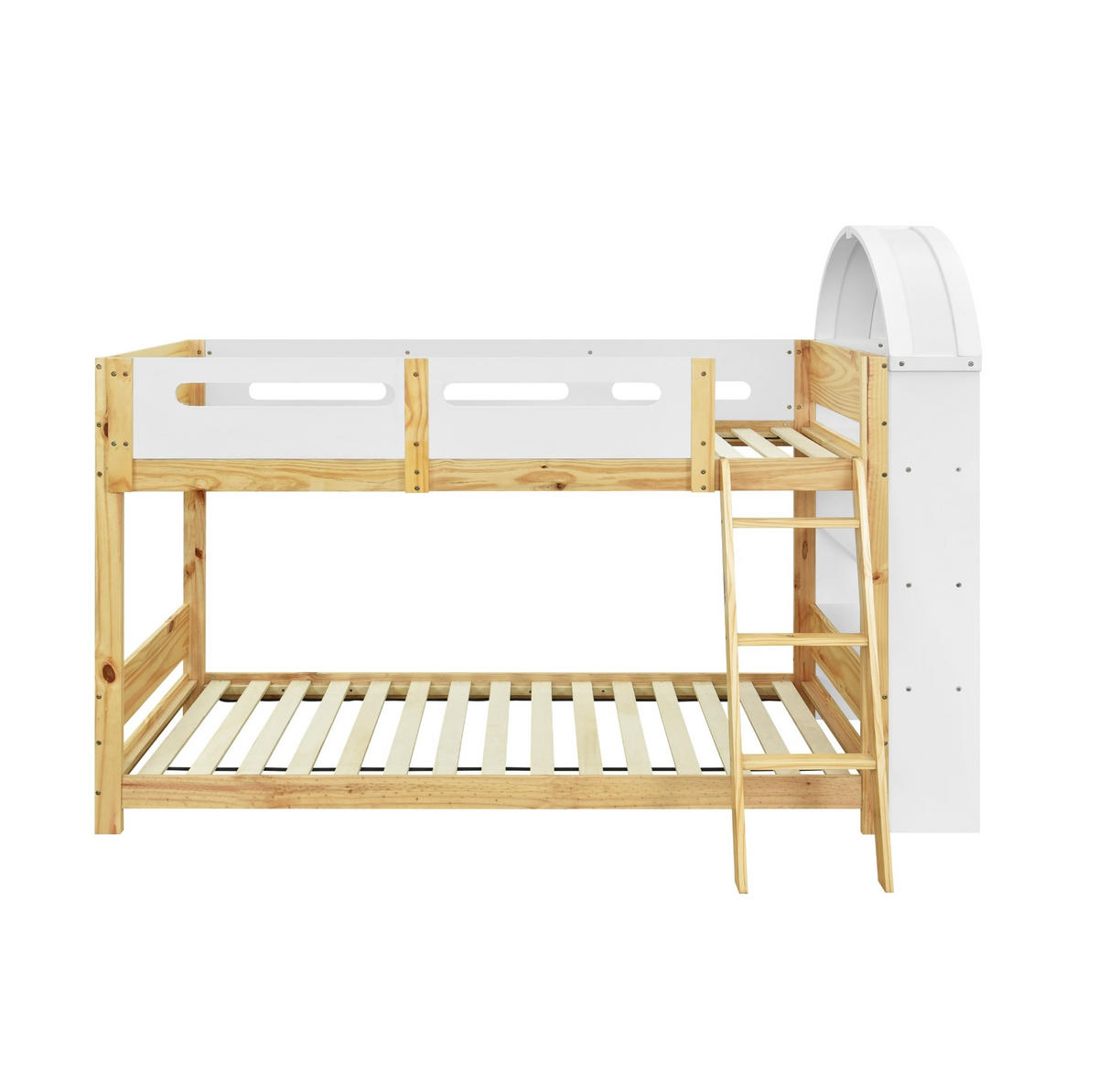 ETAGENBETT 90/200 cm mit 3-stufigem Regal, Trittleiter und Bettgitter aus Kiefernholz & MDF, Weiß/Natur - Weiß, Holzwerkstoff (90/200cm) - Redom