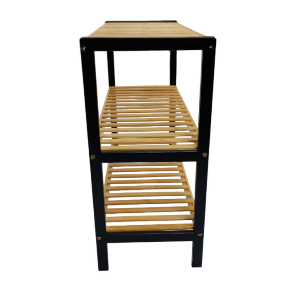 SCHUHREGAL Bambus Schwarz Naturfarben 3 Ablahen 70/26/55 cm - Hellbraun/Schwarz, Holz (70/55/26cm) - Begryf