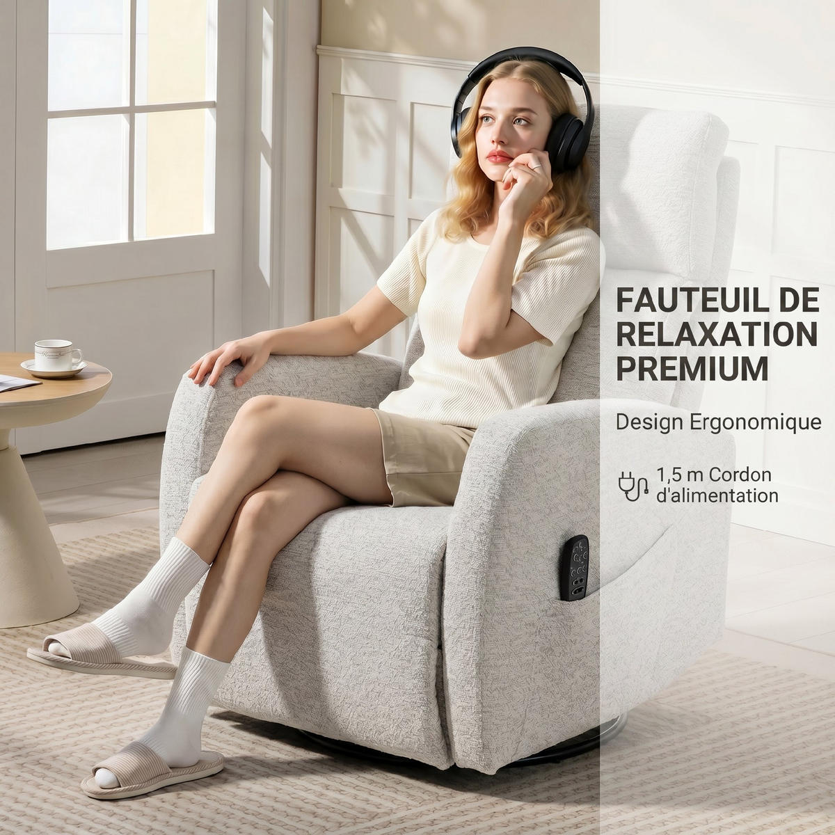 MASSAGESESSEL DE-15451 360° drehbar mit Massage und Heizung Creme - Creme, Metall (73.5/86/163cm) - ComfortXL