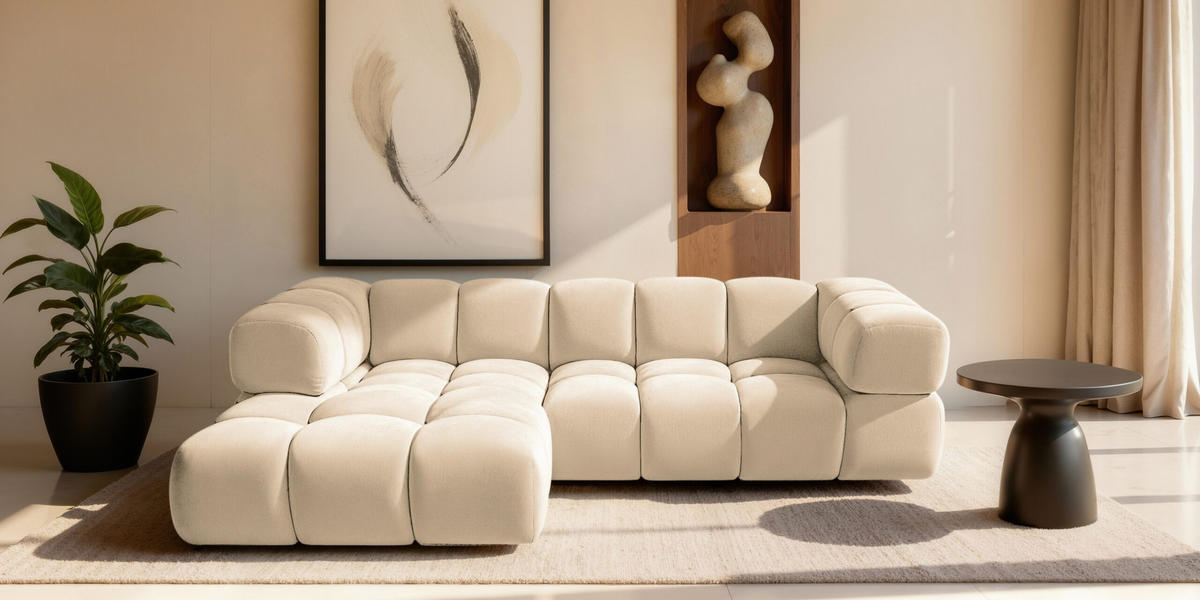 ECKSOFA L-Form Averro, stoff Bluvel, Creme, Links - Creme, Holz (280/150cm) - Kaiser Möbel