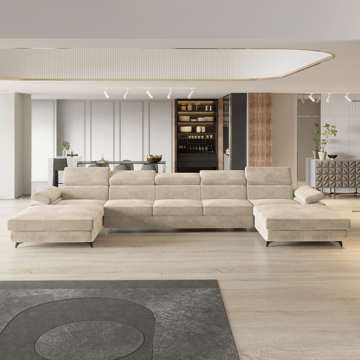 ROHOVÁ SEDAČKA VIVENTE krémová - černá/krémová, kov/dřevo (410/190cm) - MASSENO