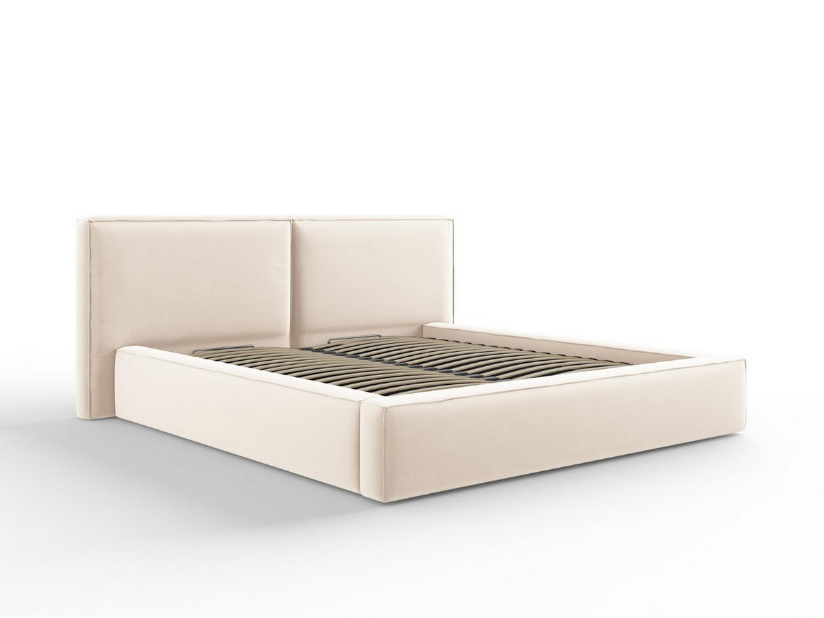 BETT mit Bettkasten und Kopfteil Jodie aus Samt leichtes beige 180x200cm - Beige, Textil (180/200cm) - Micadoni