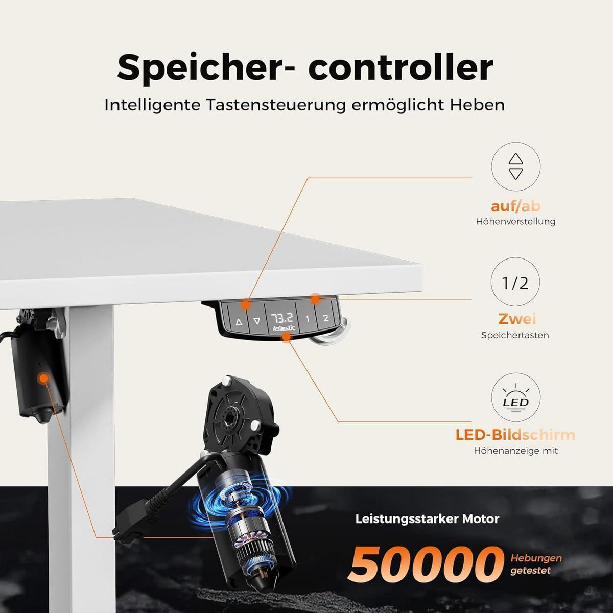 SCHREIBTISCH Höhenverstellbar Elektrisch 160 x 80 cm Weiß - Weiß, Metall (160/80/75cm)