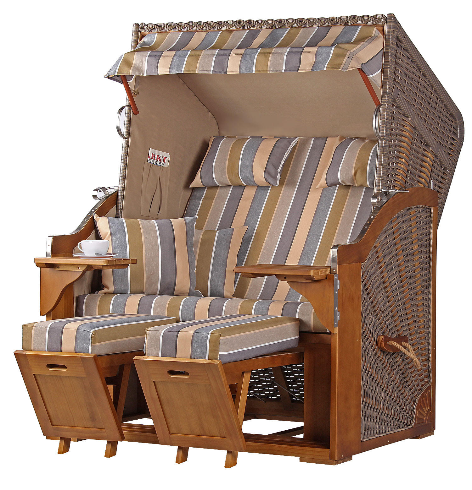 STRANDKORB Komplettset - Schleswig Pinie - PE mokka - Modell 557 - Graubraun, Holz (120/160/80cm) - bene living