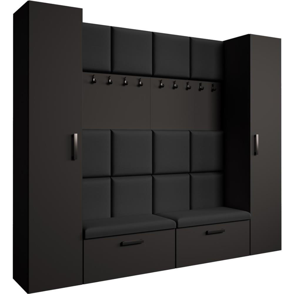 Beautysofa PŘEDSÍŇOVÁ sestava Margaret XL 242/203/43 s čalouněnými panely a botníkem, černá