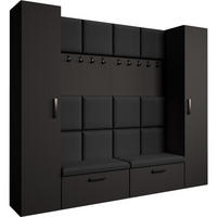 GARDEROBE Margaret XL 242/203/43 mit gepolsterten Paneelen und Schuhschrank - Schwarz, Holzwerkstoff/Kunststoff (242/203/43cm) - Beautysofa