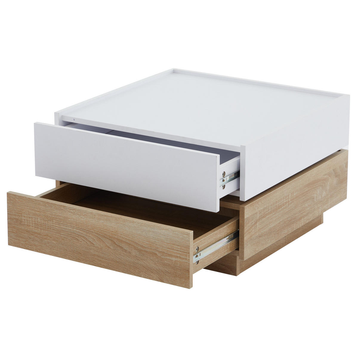KONFERENČNÍ stolek 60/60/38 cm bílá a přírodní ořech z dřevotřísky s otočnou deskou a úložným prostorem - bílá/hnědá, kompozitní dřevo (60/60/38cm) - OKWISH