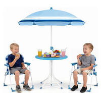 KINDER-SITZGRUPPE mit Sonnenschirm blau(4-tlg) - Blau, Metall - COSTWAY