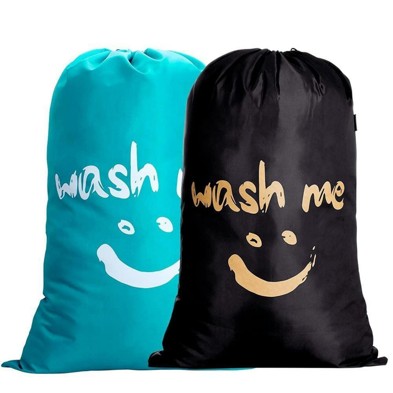 WÄSCHESACK 2-teiliges Set 120L Blau + Schwarz - Multicolor, Kunststoff (66/92/66cm)