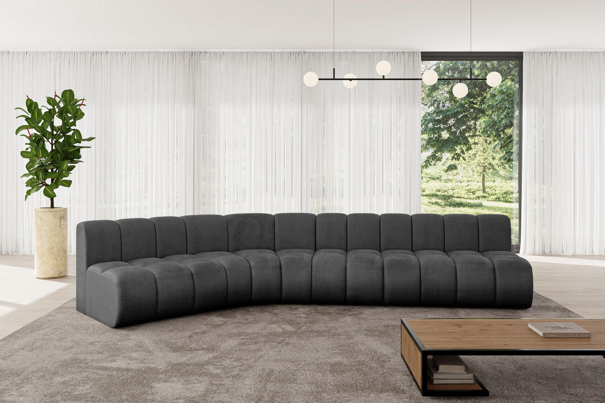 ECKSOFA modulares Sofa Montra-L2 - 381x174x70 cm Schwarz - Schwarz, Holzwerkstoff/Textil (381/174cm) - ALTDECOR