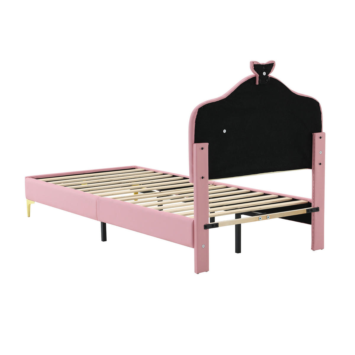 POLSTERBETT aus PU 90x200 cm Rosa-Weiß mit LED-Beleuchtung und Schleife - Weiß, Kunststoff (90/200cm) - IVMEU