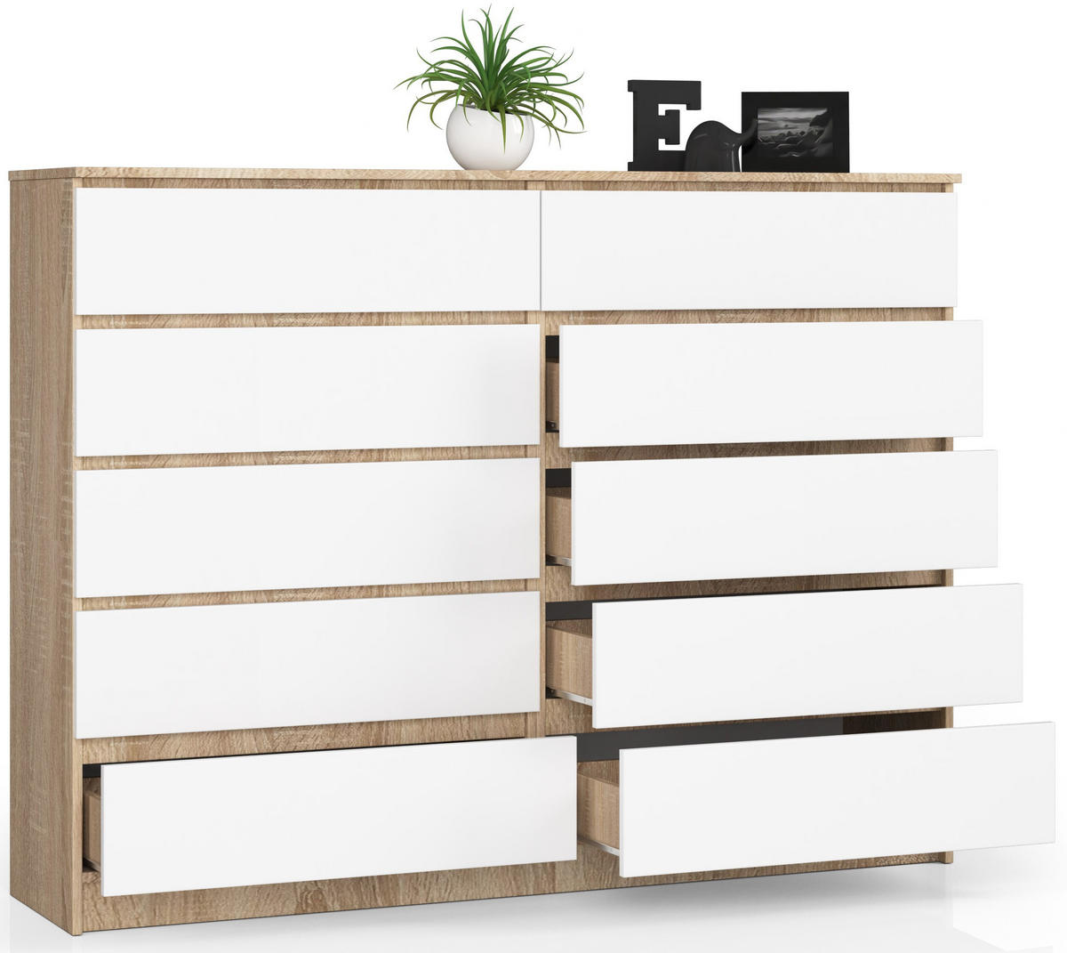 KOMMODE Sonoma Eiche, Weiß 160x40x121 cm - Weiß/Sonoma Eiche, Holzwerkstoff (160/121/40cm) - Akord