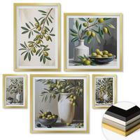 WANDBILDER 5er Set - 50x50 cm & 20x30 cm & 40x60 cm Goldrahmen - Oliven in grauen Vasen - Goldfarben, Kunststoff (40/60cm) - ArtPrintCave