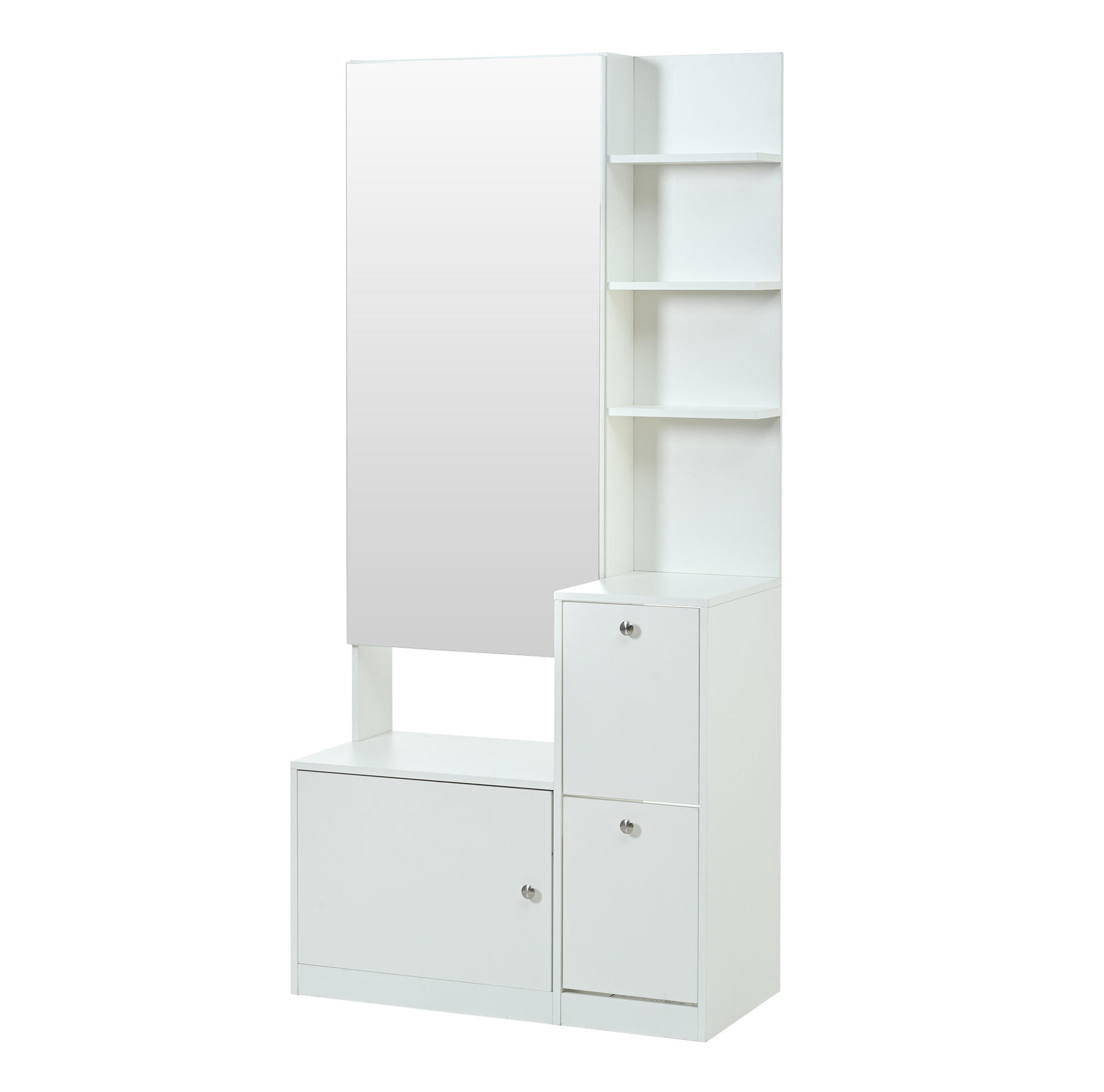 SCHUHSCHRANK aus Spanplatte 85x40x180cm in Weiß mit Spiegel - Weiß, Holzwerkstoff (85/180/40cm) - Modfu