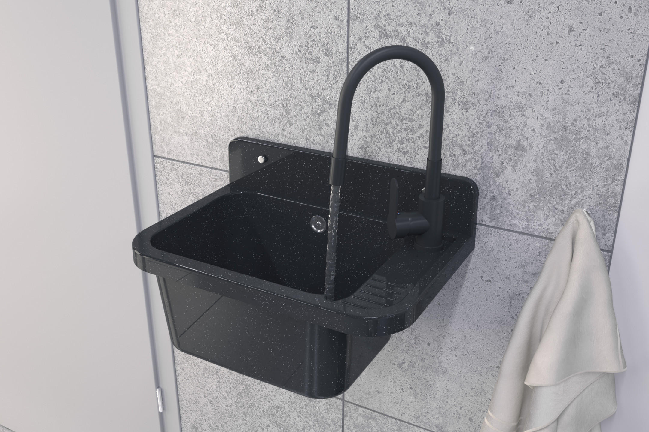 SPÜLBECKEN Paron mit Batterie Siphon - Schwarz, Kunststoff (50/34/31cm) - Granitan
