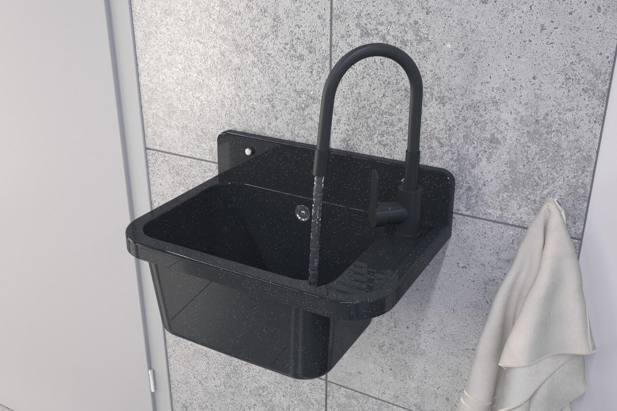 SPÜLBECKEN Paron mit Batterie Siphon - Schwarz, Kunststoff (50/34/31cm) - Granitan