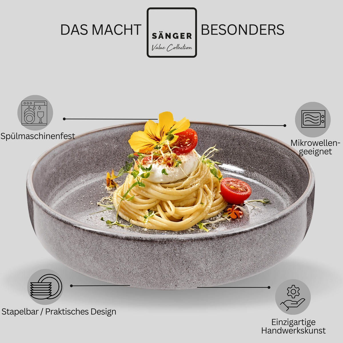 PASTASCHALEN SET KAIRO MONDGRAU - 4 teilig aus Steingut - Dunkelgrau, Keramik (20.5cm) - Sänger