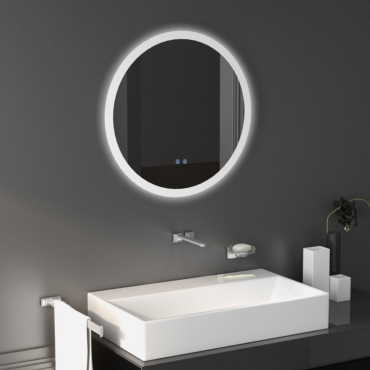 BADEZIMMERSPIEGEL - Silberfarben, Glas/Metall (60/3/60cm) - Kleankin