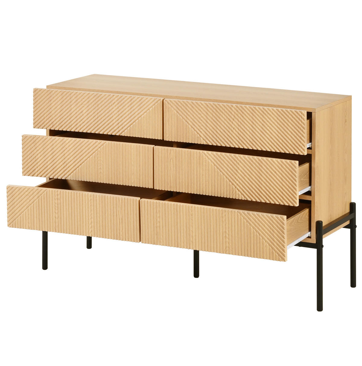 KOMODA 115,5/38/75 cm se 6 zásuvkami, 3D dekorem a kovovou podnoží z MDF, Přírodní - přírodní, kompozitní dřevo (115.5/75/38cm) - Redom