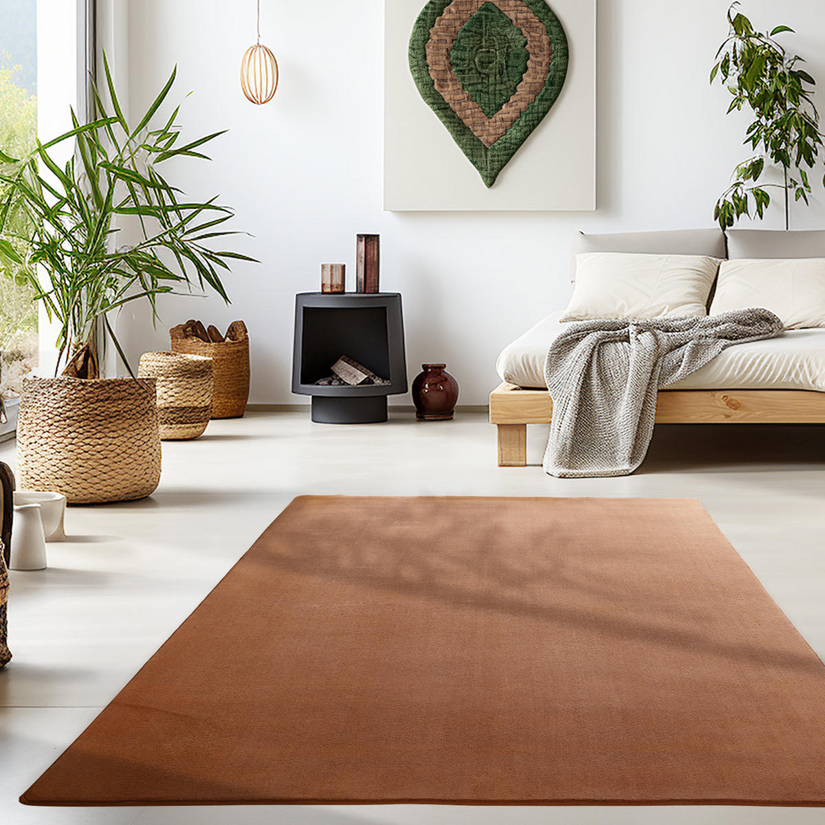 TEPPICH Kurzflor Uni-Farbe Microfaser Antirutsch Wohnzimmer waschbar Braun Rechteckig 160x230 - Braun, Textil (160/230cm) - KADIMA DESIGN