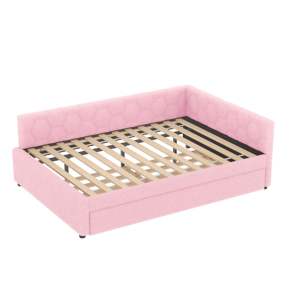 BETT 140/200 cm in Rosa – mit Ausziehbett, USB/Typ-C und inkl. Lattenrost - Rosa, Textil (140/200cm) - BEAOK