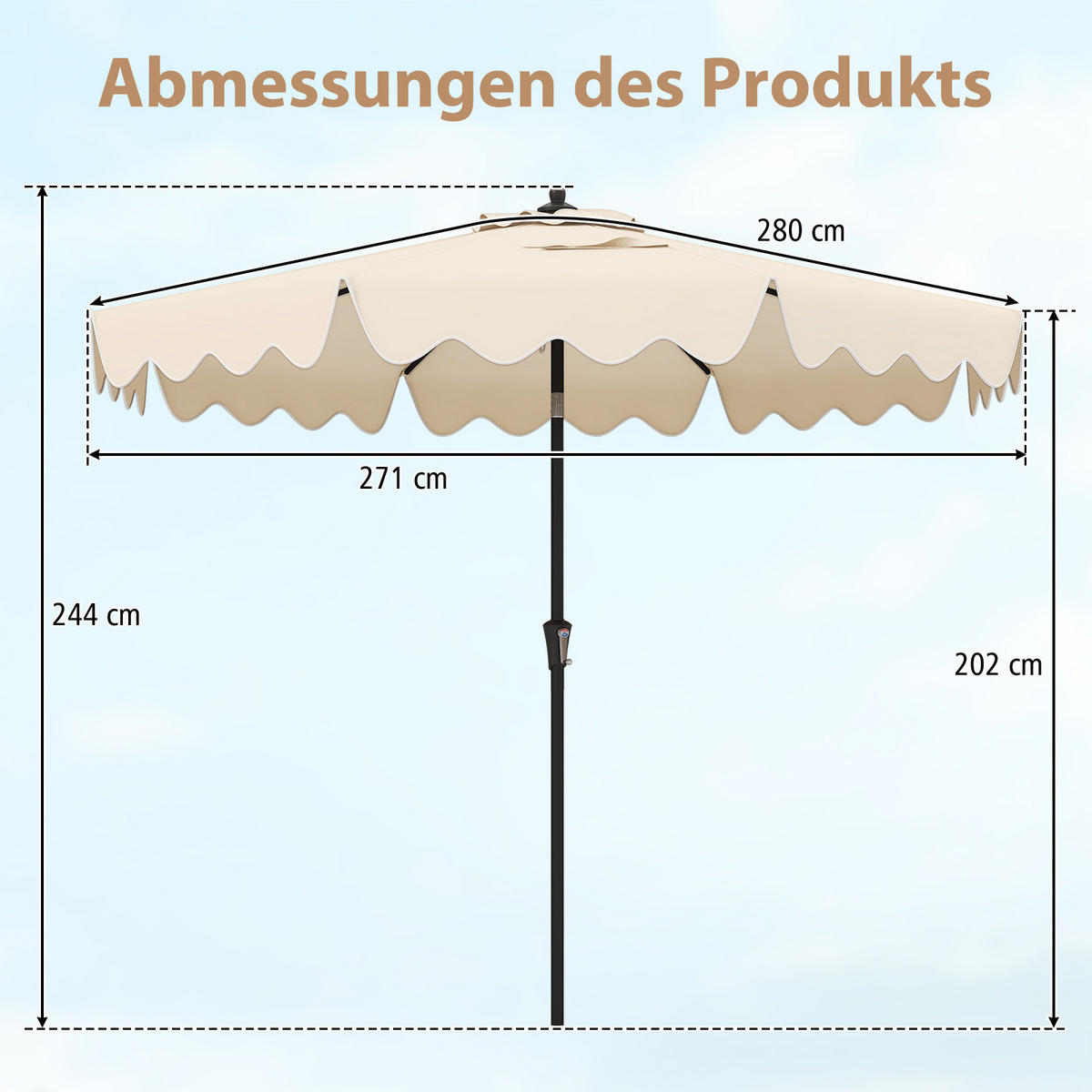 TERRASSENSCHIRM Beige - Beige, Kunststoff (280/280cm) - COSTWAY