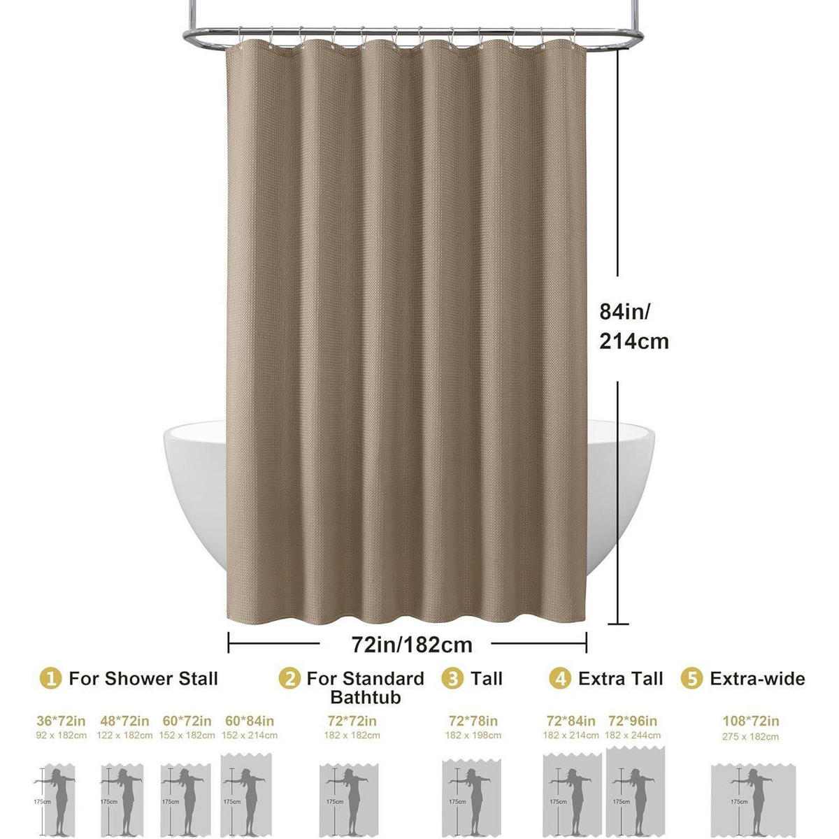 DUSCHVORHANG Waffelstoff Khaki 182 x 214 cm - Olivgrün, Textil (182/214cm)