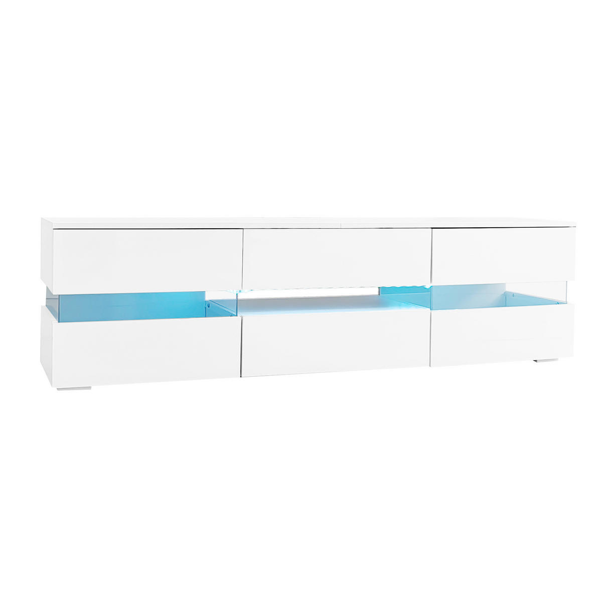 LOWBOARD 160/39/45 cm aus Spanplatte mit LED-Beleuchtung und Drucköffnung Weiß - Weiß, Holzwerkstoff (160/45/39cm) - Modenvie