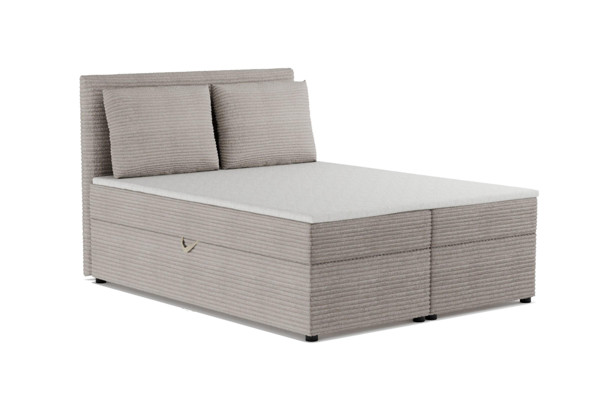 BOXBETT TAMI 200/200 in Cord Beige H4 - Beige, Holz/Holzwerkstoff (200/200cm) - Deine Möbel 24