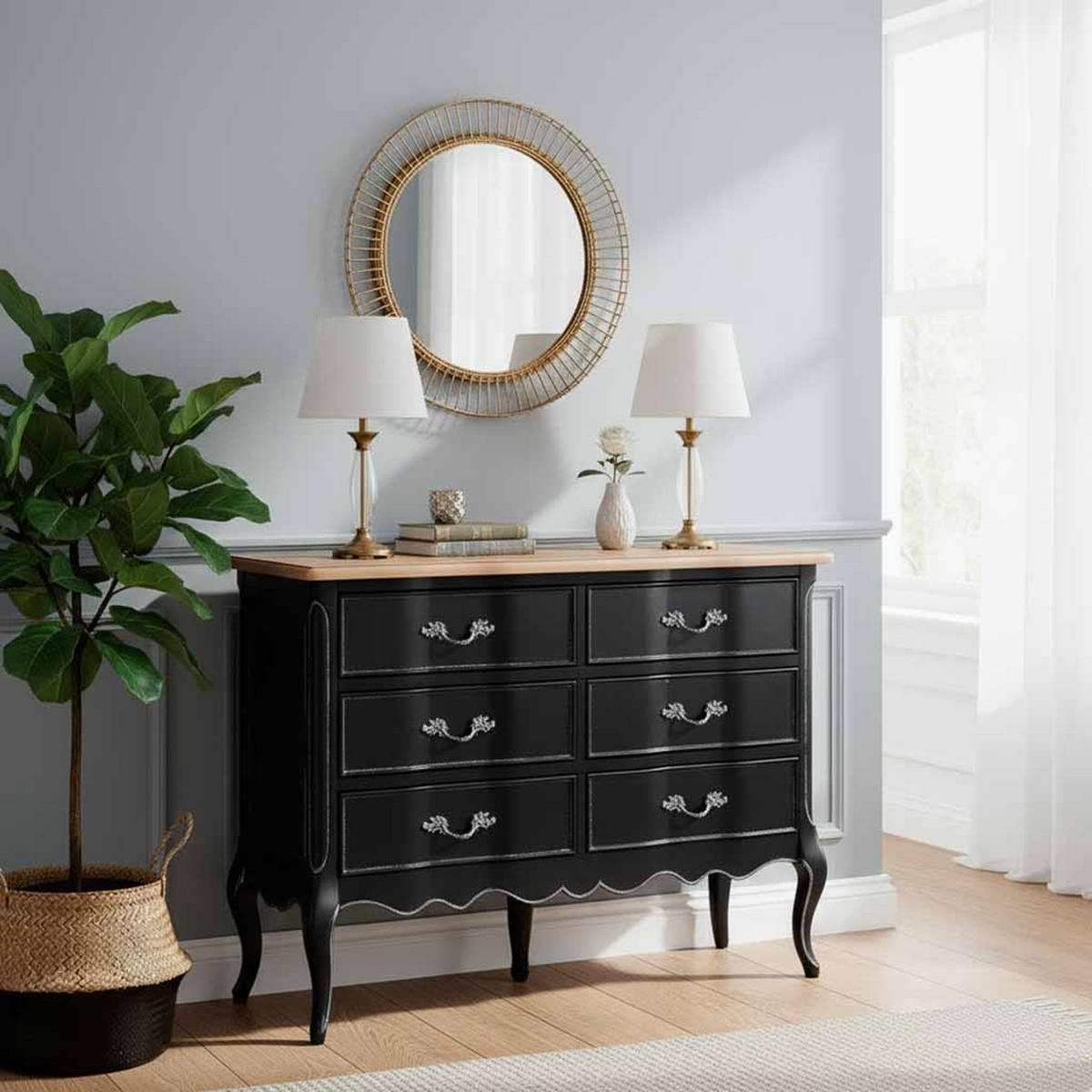 LACKIERTE Holzkommode mit 9 Schubladen 120x51x84 cm - Schwarz, Holz (120/84/51cm) - Wanderlust