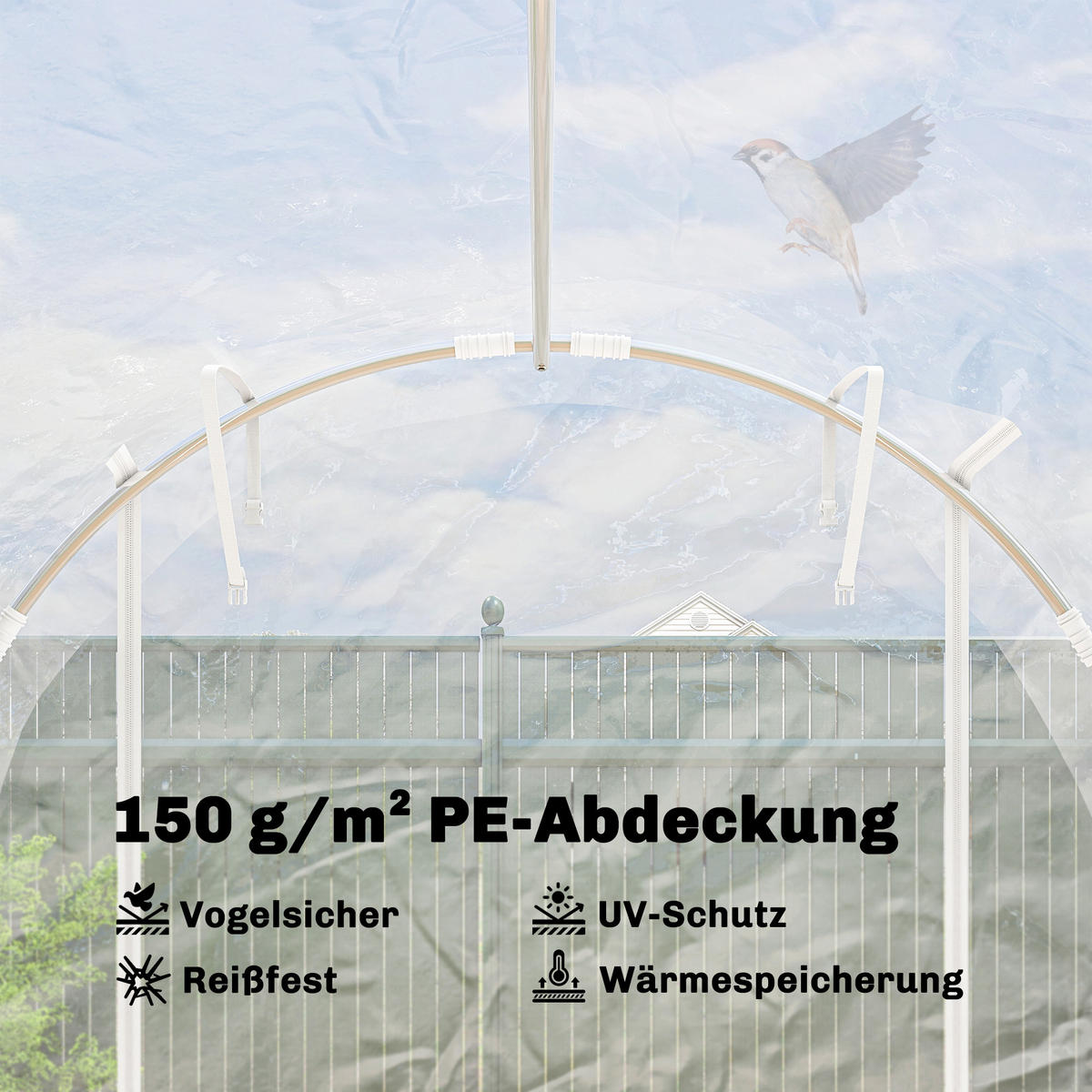 FOLIENGEWÄCHSHAUS mit Rolltor Stahl PE Transparent - Transparent, Metall (195/195/295cm) - Outsunny