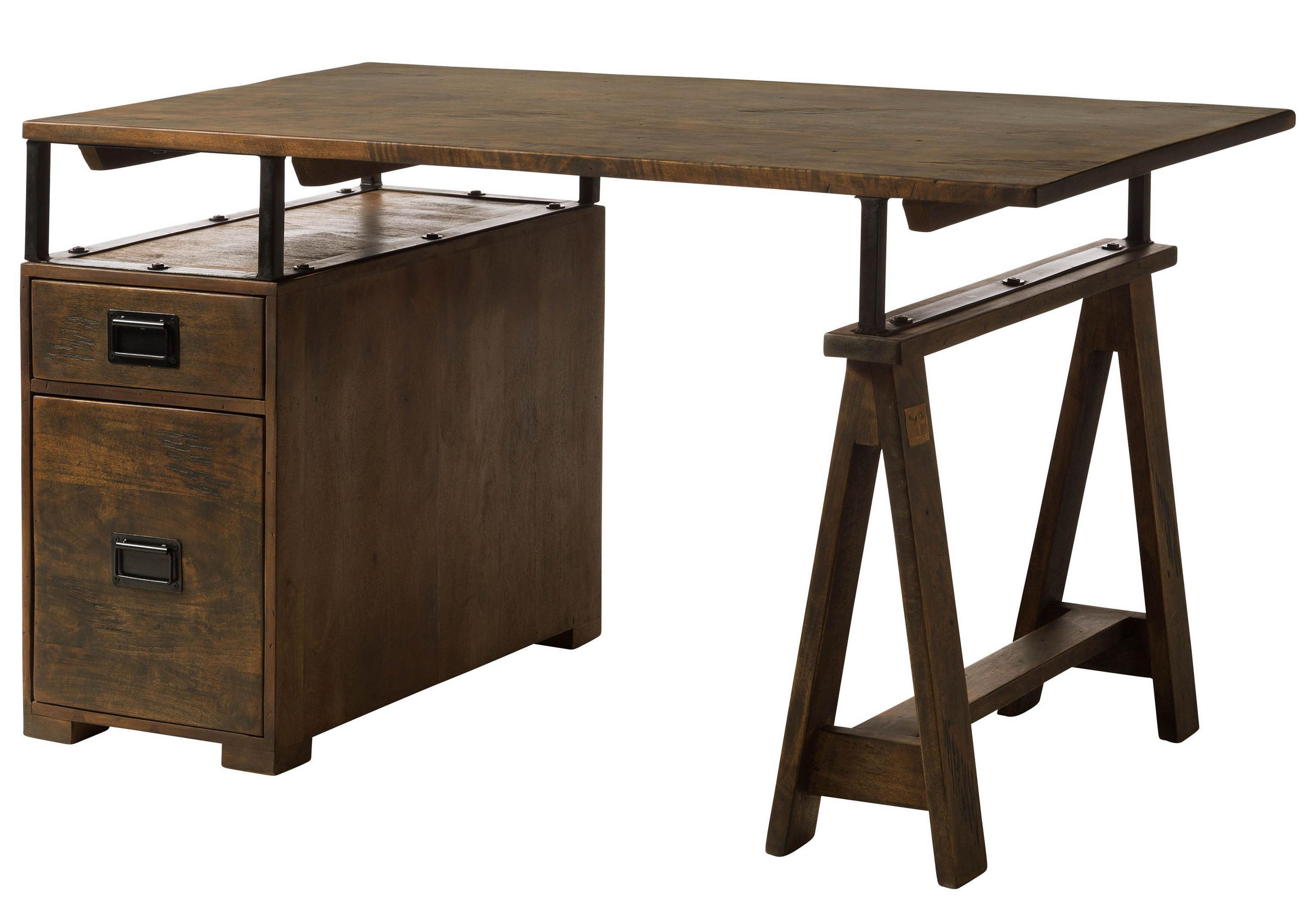 SCHREIBTISCH Mango 140x78x80 braun lackiert RAILWAY #429 - Braun, Holz (78/140/80cm) - Massivmoebel24