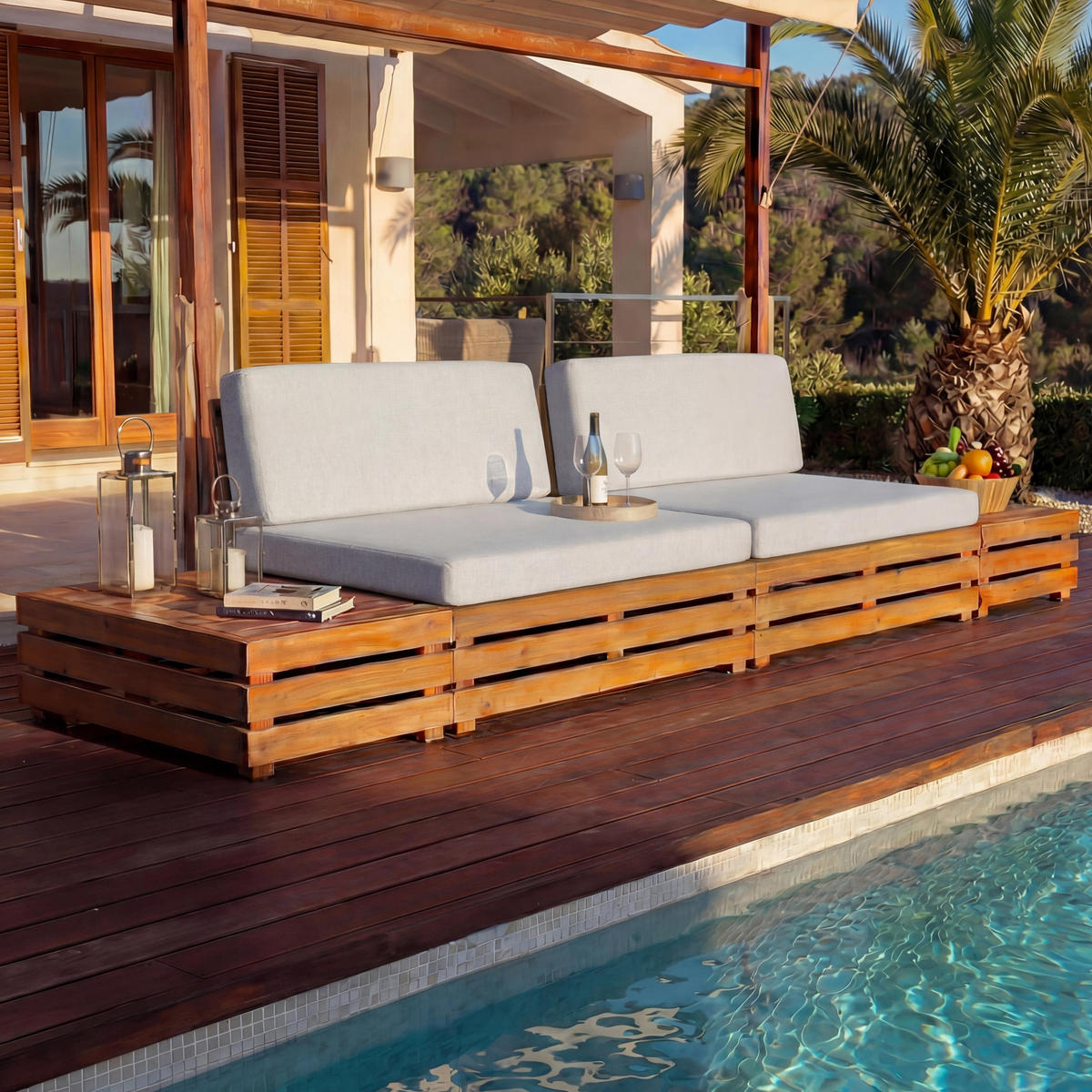 GARTEN-GARNITUR Schwarz, Hellgrau - Hellgrau/Schwarz, Holz - MCW