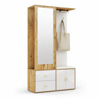 GARDEROBE-SET in Weiß und Naturfarben mit Spiegel und Schuhbank für Flur, B100/T38/H180 cm - Weiß/Naturfarben, Glas/Holzwerkstoff (100/180/38cm) - STILVORA