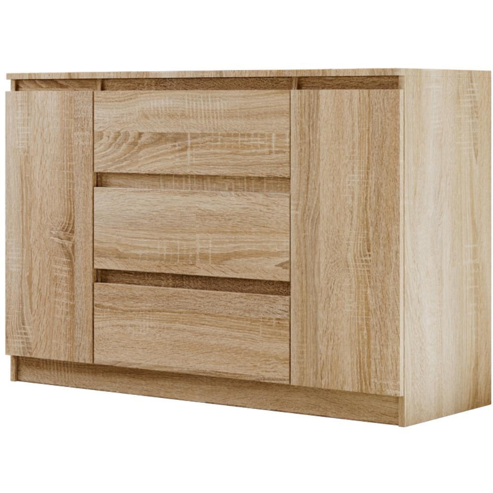 KOMMODE Lemon 120 cm mit zwei Türen und drei Schubladen eiche Sonoma - Sonoma Eiche, Holzwerkstoff (120/78/39cm) - Beautysofa
