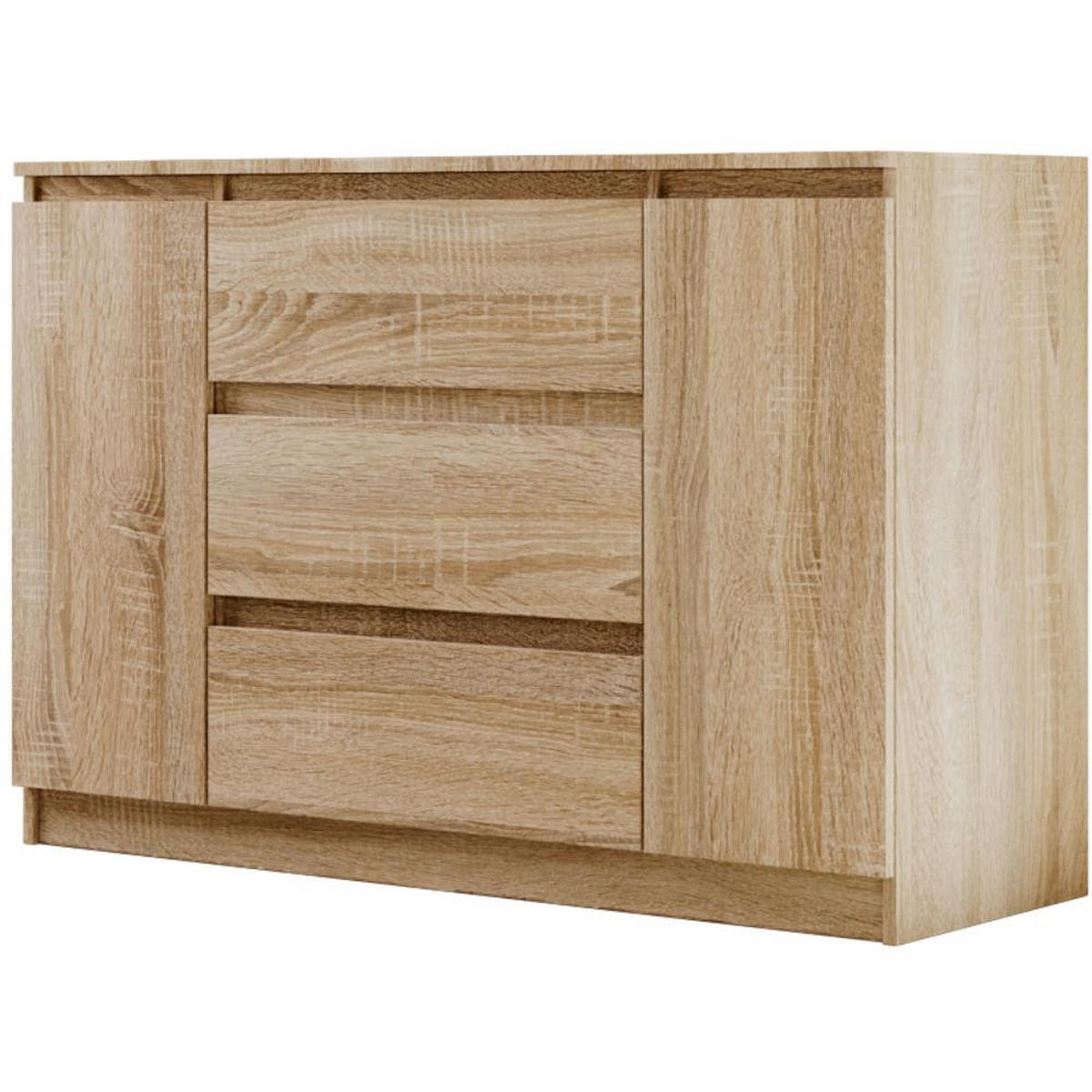 KOMMODE Lemon 120 cm mit zwei Türen und drei Schubladen eiche Sonoma - Sonoma Eiche, Holzwerkstoff (120/78/39cm) - Beautysofa